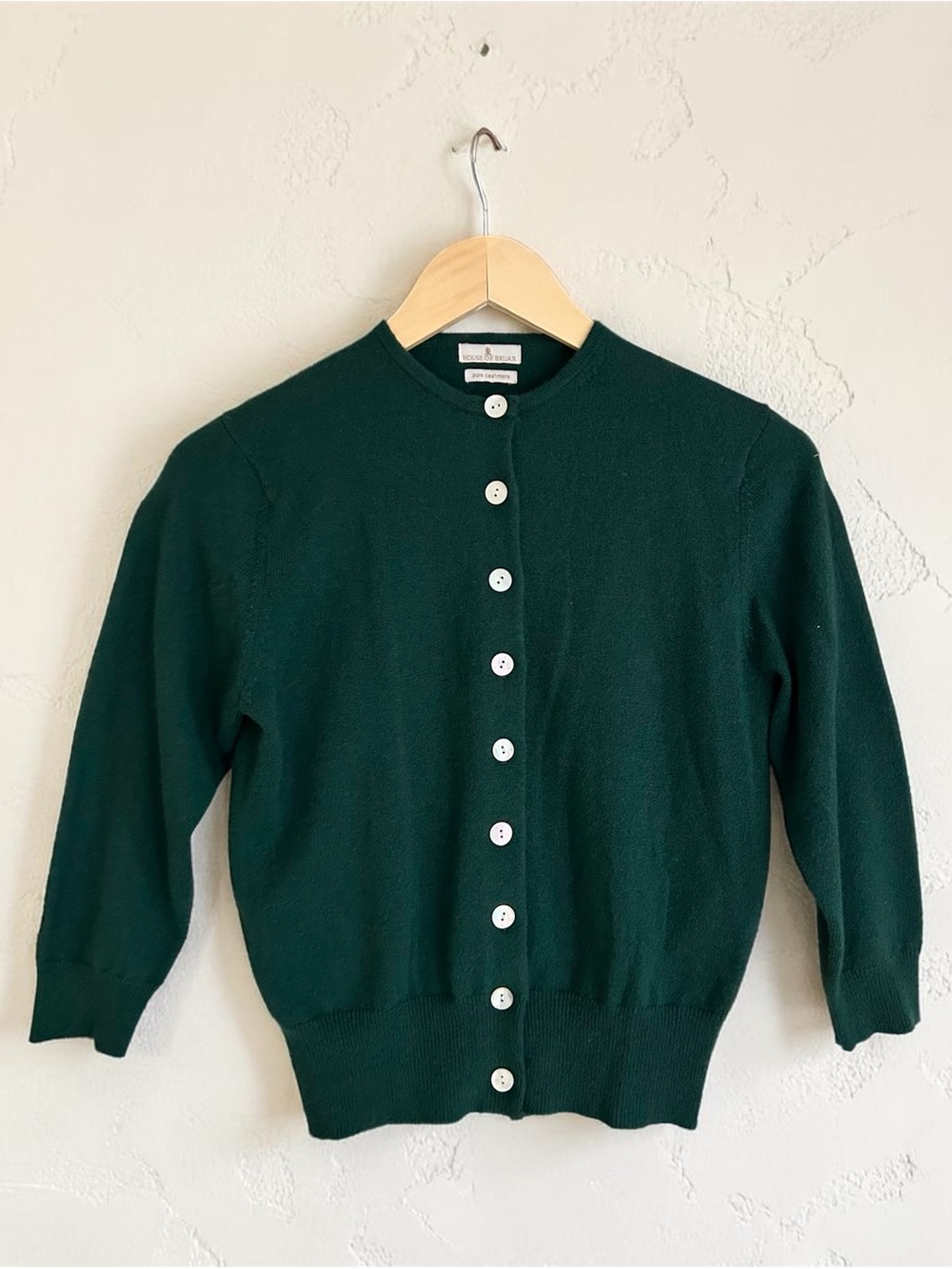 House of Bruar Forest Green 2-Ply Cashmere Crop Cardigan Sweater Sz 36 | US 4